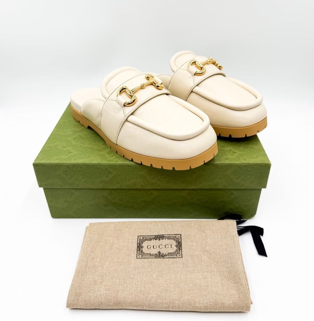 Gucci Airel Horsebit Leather Mules Ivory Loafer Slides EU 40 US 10